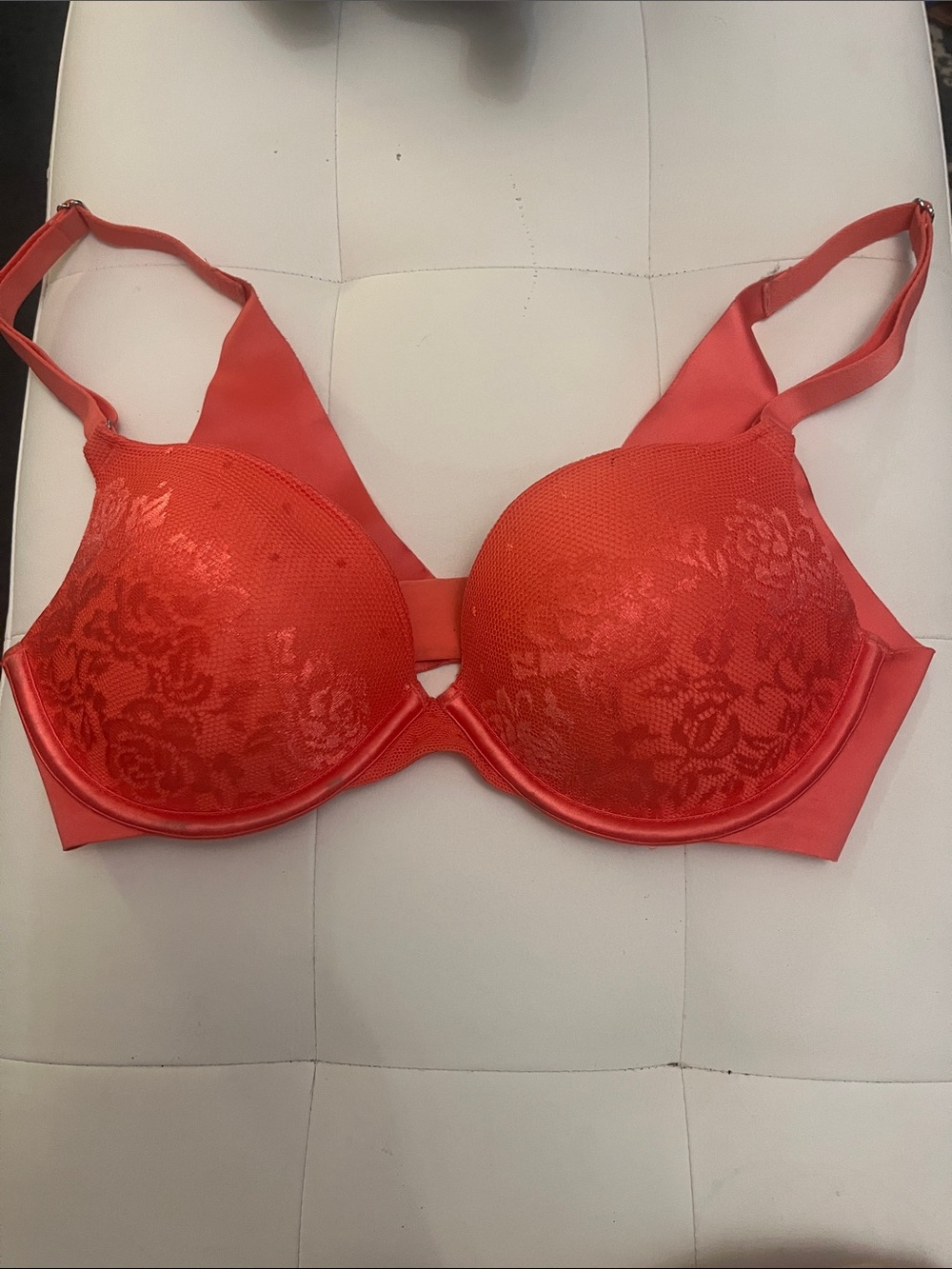 Secret Treasures Red Lace Push-Up Bra with Floral Overlay